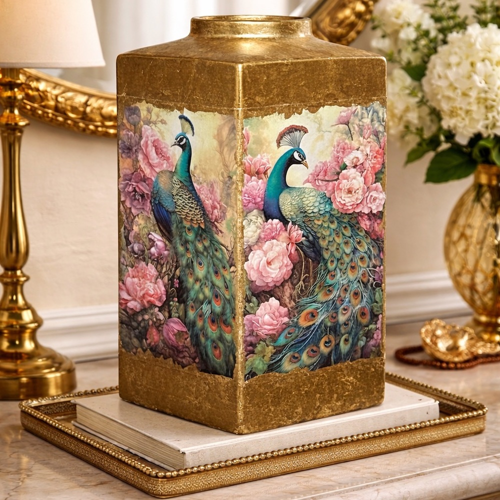 Large gilded peacock vase